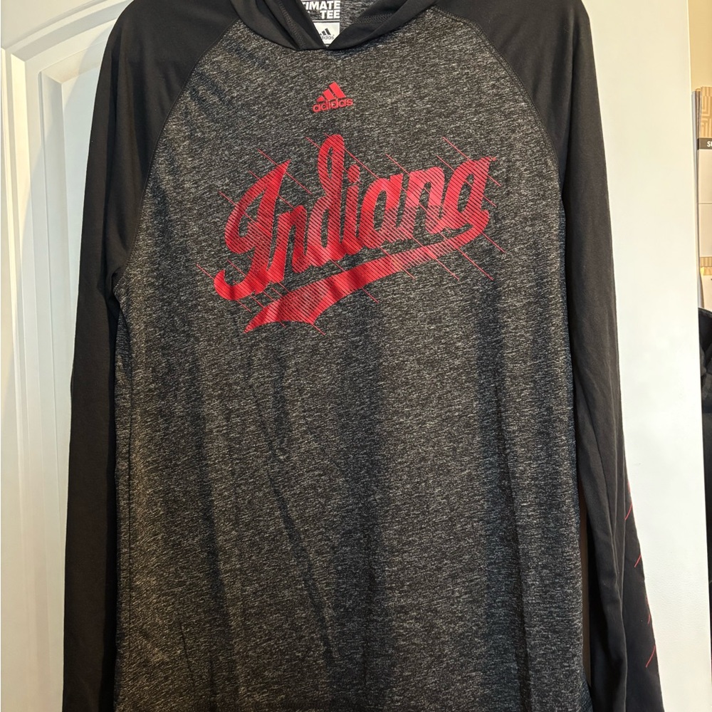 Adidas Ultimate Tee in Black and Gray, Indiana University t-shirt hoodie.